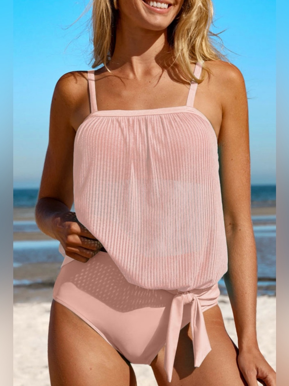 XoXo 2pc Blush Pink Tie-Waist Tankini Swimsuit Set ✨